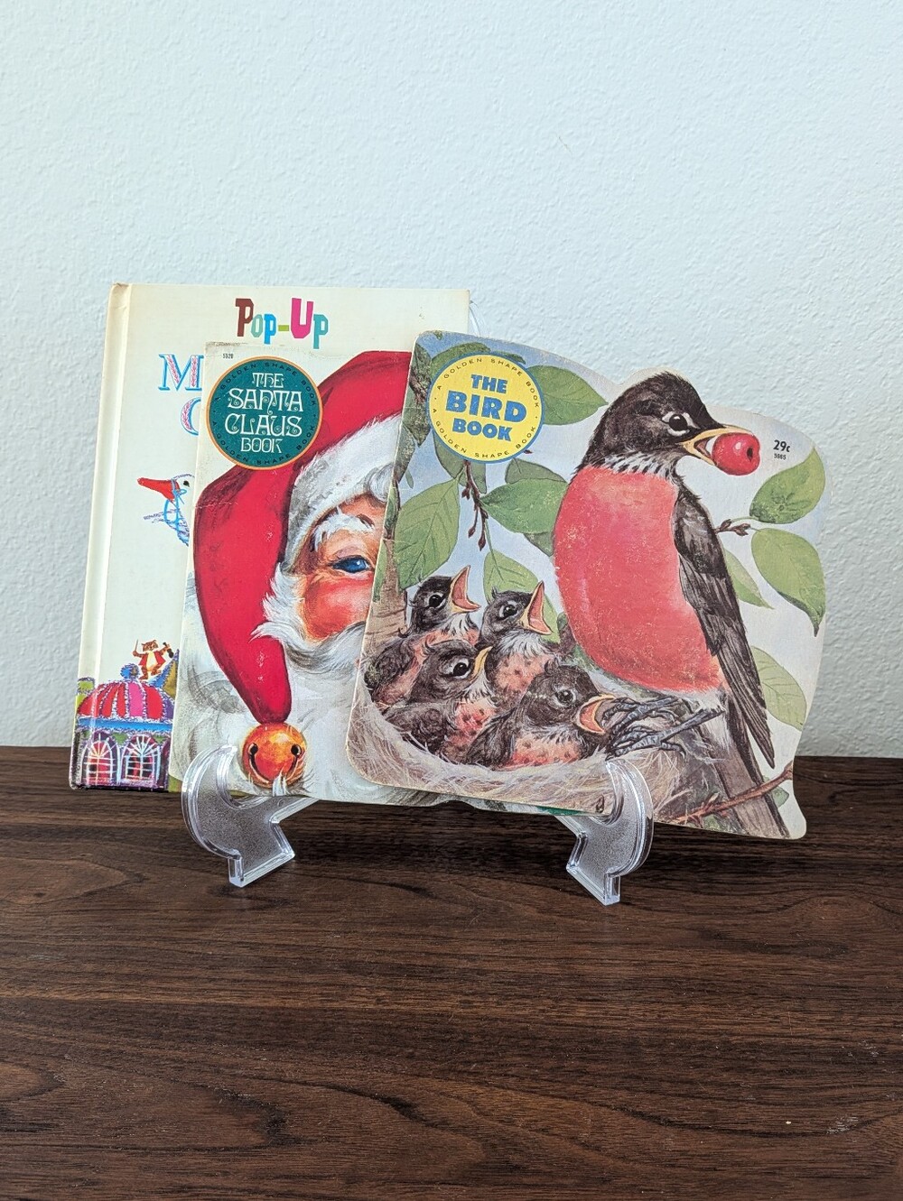 3 Vintage Childrens Books Mother Goose Pop-Up, The Bird Book, The Santa Claus